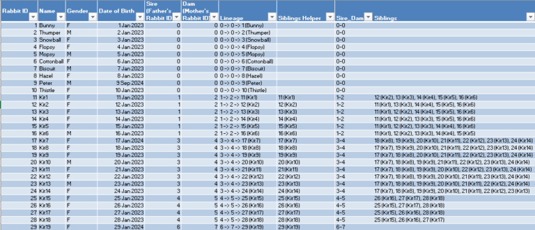 Rabbit Management Sheet